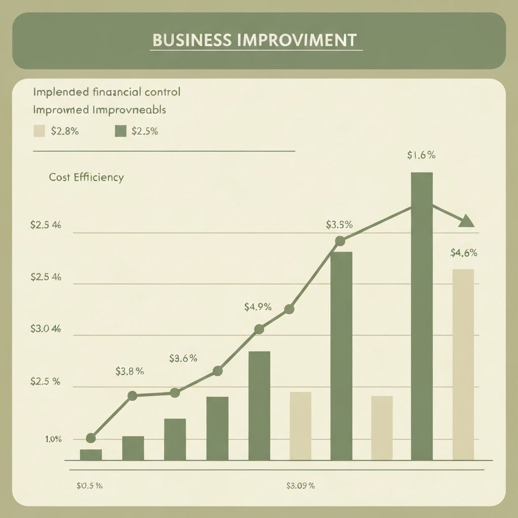 Gráfico de barras mostrando mejoras en eficiencia presupuestaria, reducción de costos y aumento de control financiero después de implementar metodologías de Danrex Experience